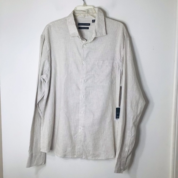 NWT Saks Fifth Avenue button down shirt men xl linen acorn tan - Picture 2 of 10